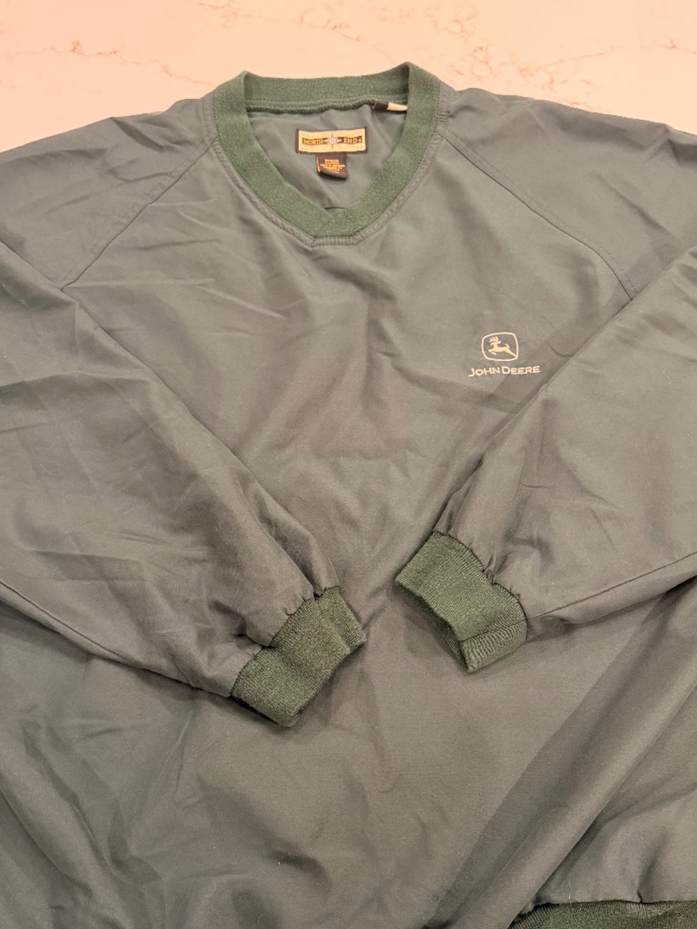 John Deere Pullover Windbreaker XL Green Crewneck Farm Workwear Jacket